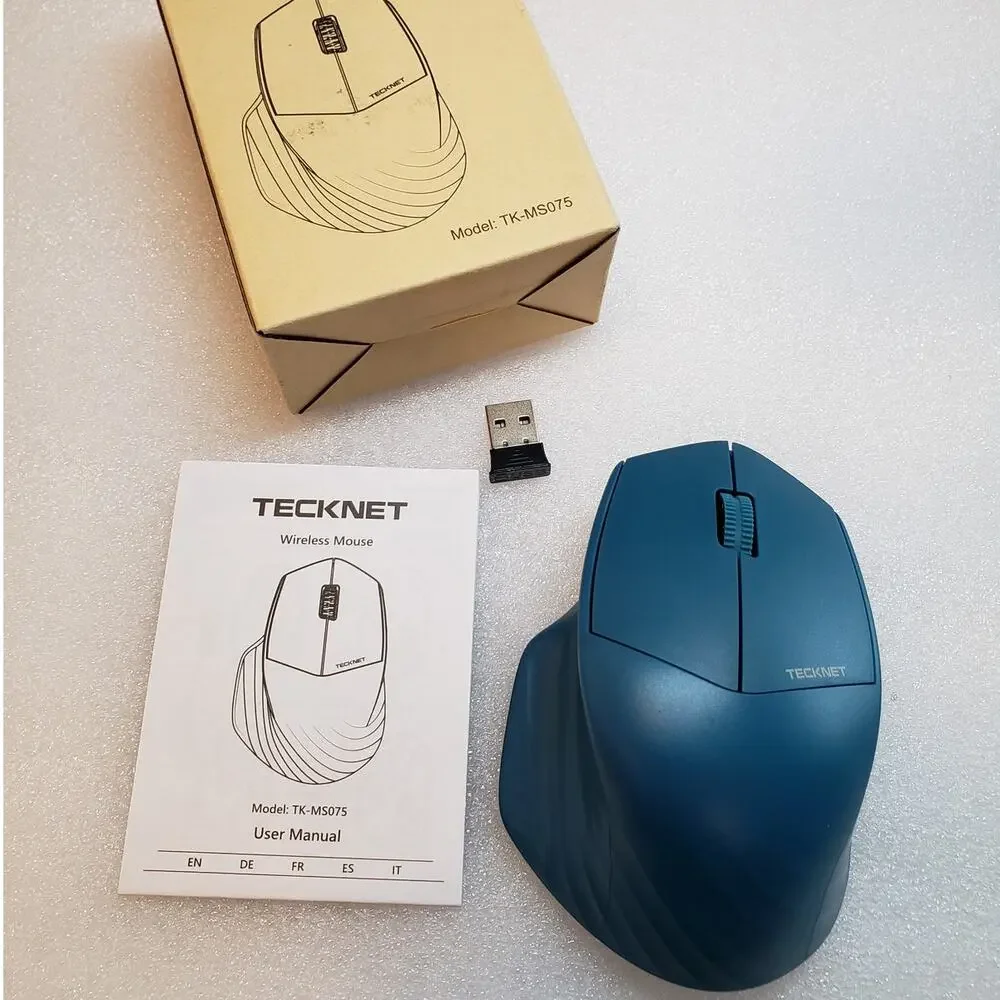 TECKNET Wireless Ergonomic Mouse 2.4G Blue Optical Mouse TK-MS075